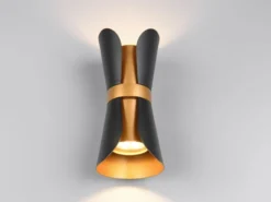 LED Wandlampe Schwarz Gold mit Updown Lichtaustritt, Höhe 21cm