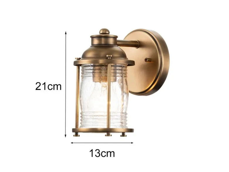LED Wandlaterne in Messing für Badezimmer & Wohnraum, Höhe 21cm