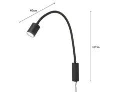 LED Wand Leselampe & Bettlampe JUSTI Schwarz mit Kabel und Stecker, Breite 6cm