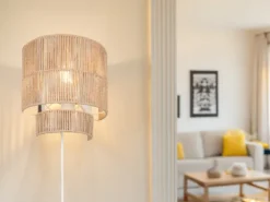 LED Wandleuchte aus Papiergarn mit Stecker und Schalter, Höhe 24cm