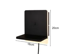 LED Wandleuchte FAIRFIELD Schwarz mit Stecker, Schalter & Ladefunktion Höhe 20cm