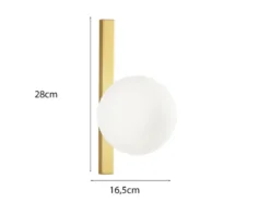 LED Wandleuchte 1-flammig Gold mit Glaskugel Opalweiß, Höhe 28cm