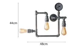 LED Wandleuchte 3-flammig in Wasserrohr Optik, Grau antik, Breite 48cm