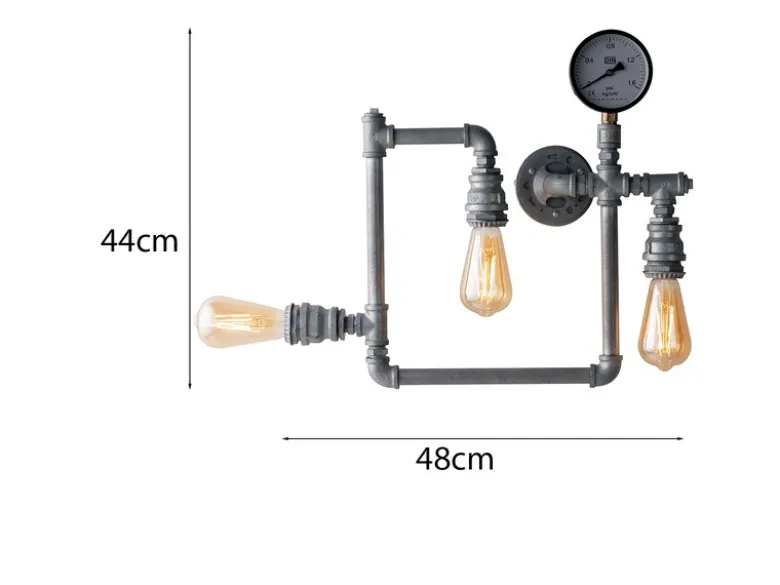 LED Wandleuchte 3-flammig in Wasserrohr Optik, Grau antik, Breite 48cm
