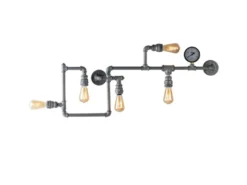 LED Wandleuchte 5-flammig in Wasserrohr Optik, Grau antik, Breite 109cm