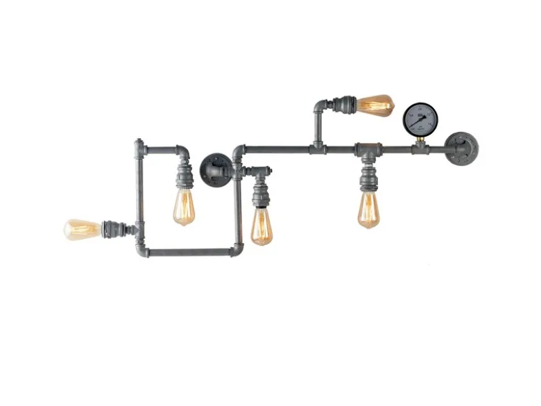LED Wandleuchte 5-flammig in Wasserrohr Optik, Grau antik, Breite 109cm