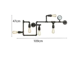 LED Wandleuchte 5-flammig in Wasserrohr Optik, Rost, Breite 109cm