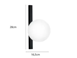LED Wandleuchte 1-flammig Schwarz mit Glaskugel Opalweiß, Höhe 28cm