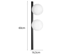 LED Wandleuchte 2-flammig Schwarz mit Glaskugeln in Opalweiß, Höhe 60cm