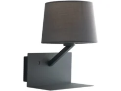 LED Wandleuchte Grau & Stoffschirm mit USB Ladefunktion & Ablage, Höhe 31cm