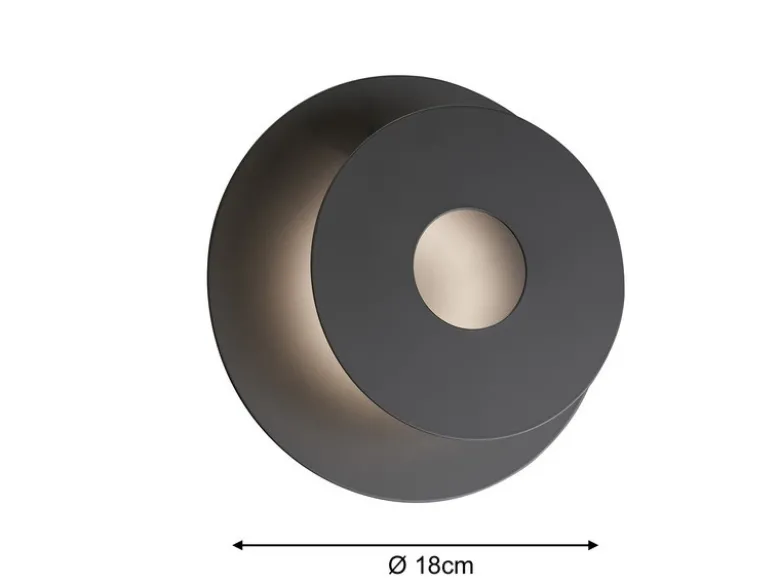 LED Wandleuchte HENNES Schwarz rund mit verstellbarem Ring, Ø 18cm