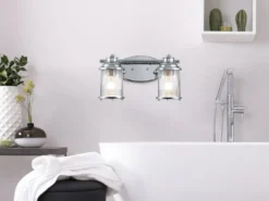 LED Wandleuchte in Chrom für Badezimmer & Wohnraum, 2-flammig Breite 36cm