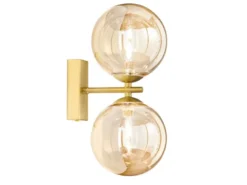 LED Wandleuchte in Gold mit Glaskugeln in Bernstein, Höhe 34cm
