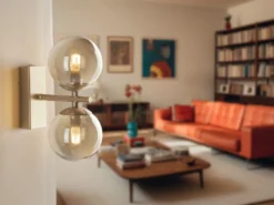 LED Wandleuchte in Gold mit Glaskugeln in Bernstein, Höhe 34cm