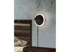 LED Wandleuchte JORDAN Schwarz mit Leselampe & Stecker, Ø 15cm