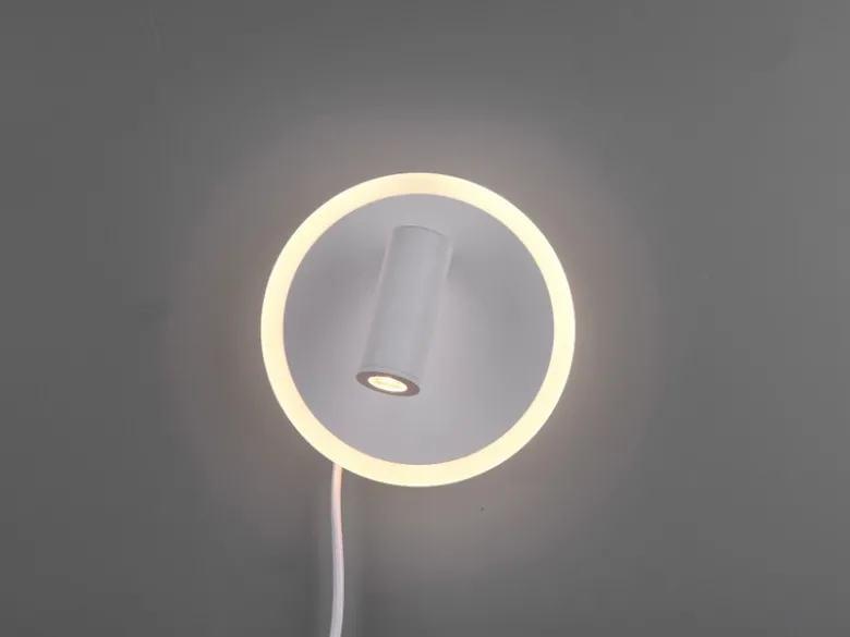 LED Wandleuchte JORDAN Weiß mit Leselampe & Stecker, Ø 15cm