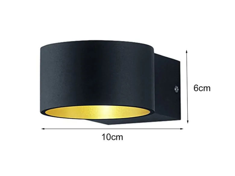 LED Wandleuchte LACAPO Schwarz Gold mit Up and Down Licht, Ø 10,5cm
