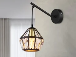 LED Wandleuchte mit Glaskristallen Metall Schwarz Gold, Höhe 25cm