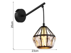 LED Wandleuchte mit Glaskristallen Metall Schwarz Gold, Höhe 25cm