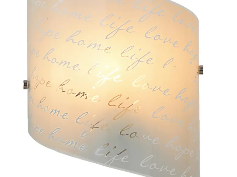 LED Wandleuchte mit Glasschirm satiniert & Schrift Dekor, Höhe 30cm