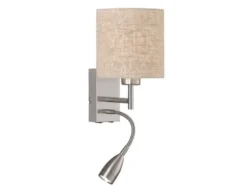 LED Wandleuchte mit Leselampe & Stoffschirm Beige, Höhe 24cm