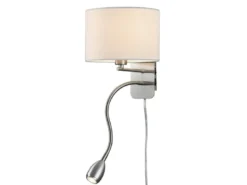 LED Wandleuchte mit Leselampe, Schalter & Stecker, Stoffschirm Weiß, Höhe 23,5cm