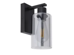 LED Wandleuchte mit Rauchglas Lampenschirm Metall Schwarz, Höhe 23cm