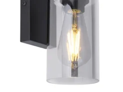 LED Wandleuchte mit Rauchglas Lampenschirm Metall Schwarz, Höhe 23cm