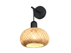 LED Wandleuchte mit Schalter & Korb Lampenschirm aus Bambus, Höhe 30cm