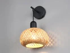 LED Wandleuchte mit Schalter & Korb Lampenschirm aus Bambus, Höhe 30cm