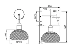 LED Wandleuchte mit Schalter & Korb Lampenschirm aus Bambus, Höhe 30cm