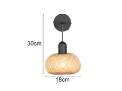 LED Wandleuchte mit Schalter & Korb Lampenschirm aus Bambus, Höhe 30cm