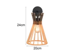 LED Wandleuchte mit Schalter & Lamellen Lampenschirm in Holzoptik, Höhe 24cm