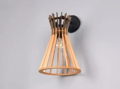 LED Wandleuchte mit Schalter & Lamellen Lampenschirm in Holzoptik, Höhe 24cm