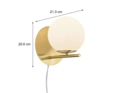 LED Wandleuchte mit Schalter, Kabel und Stecker, Glaskugel Weiß, Höhe 21cm