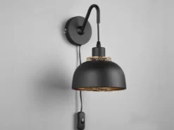 LED Wandleuchte mit Schalter und Stecker, Metall Schwarz Gold Höhe 30cm