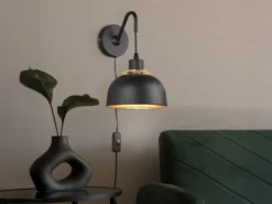 LED Wandleuchte mit Schalter und Stecker, Metall Schwarz Gold Höhe 30cm
