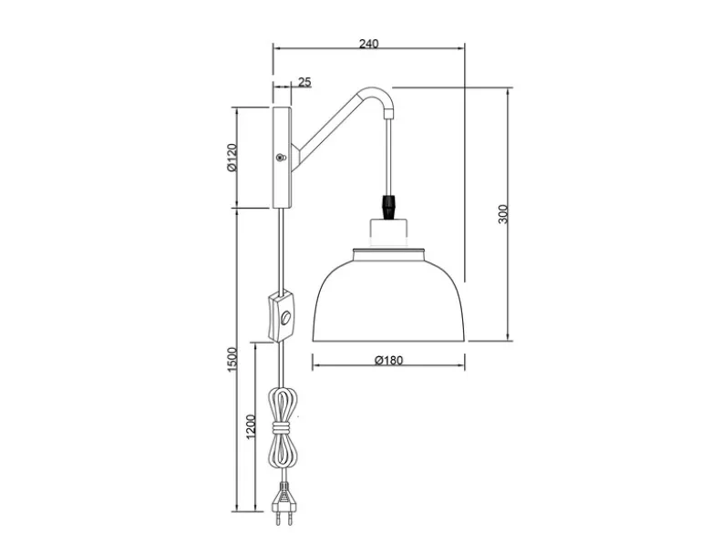 LED Wandleuchte mit Schalter und Stecker, Metall Schwarz Gold Höhe 30cm