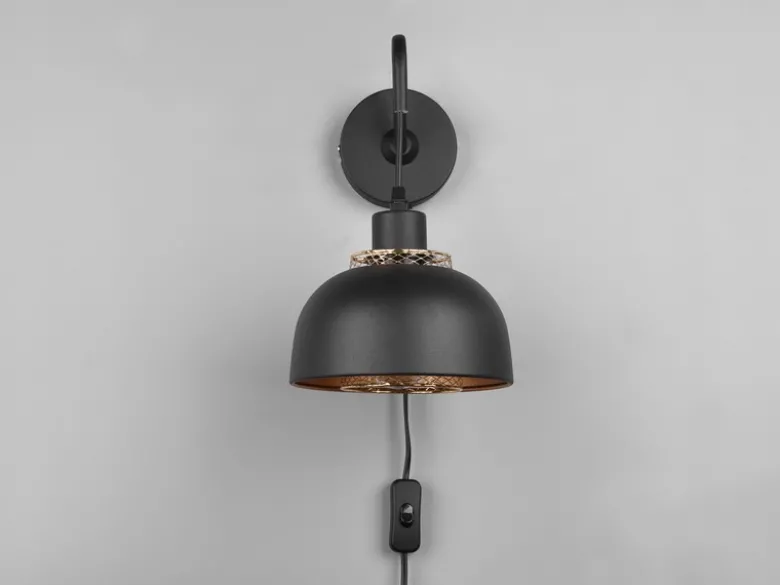 LED Wandleuchte mit Schalter und Stecker, Metall Schwarz Gold Höhe 30cm