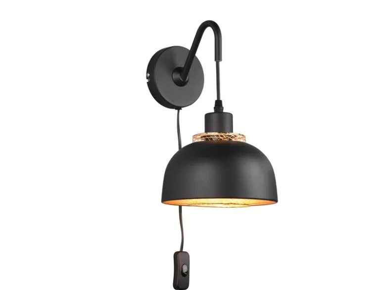 LED Wandleuchte mit Schalter und Stecker, Metall Schwarz Gold Höhe 30cm