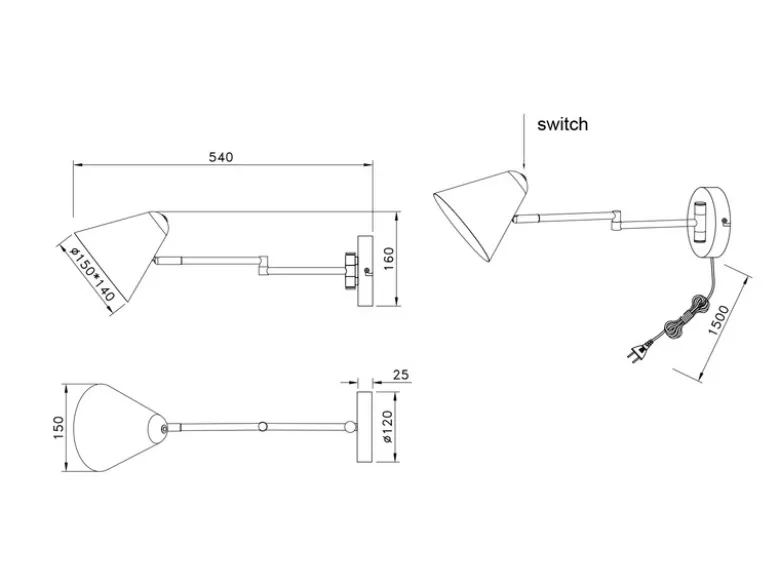 LED Wandleuchte mit Stecker, Schalter und Schwenkarm, Anthrazit, Höhe 16cm