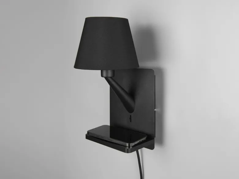 LED Wandleuchte mit Stecker, Schalter & Ladefunktion Schwarz, Höhe 31cm