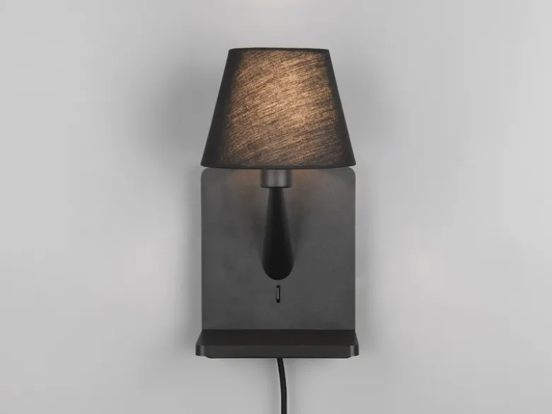 LED Wandleuchte mit Stecker, Schalter & Ladefunktion Schwarz, Höhe 31cm