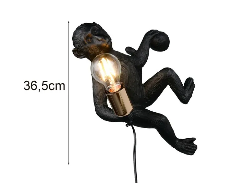 LED Wandleuchte mit Stecker und Schalter Affenlampe Schwarz, Höhe 36,5cm