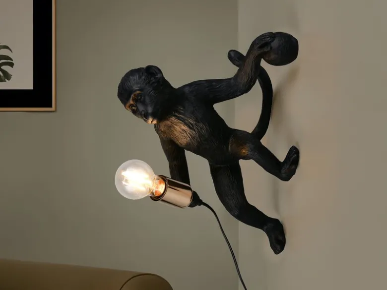 LED Wandleuchte mit Stecker und Schalter Affenlampe Schwarz, Höhe 36,5cm
