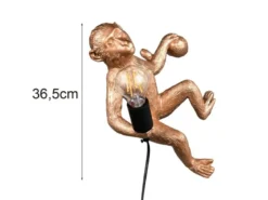 LED Wandleuchte mit Stecker und Schalter Affenlampe Gold, Höhe 36,5cm