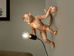 LED Wandleuchte mit Stecker und Schalter Affenlampe Gold, Höhe 36,5cm
