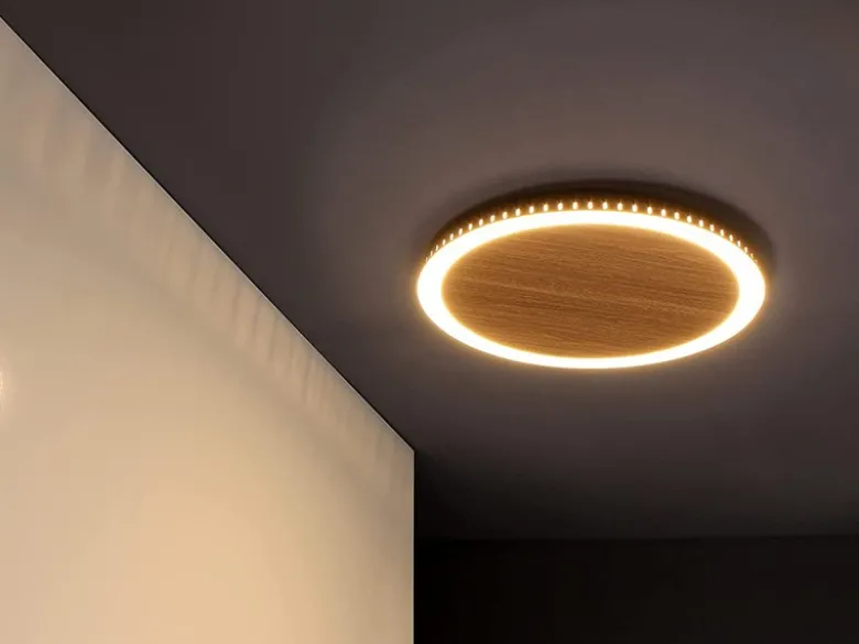 LED Wandleuchte MOON für Wand & Decke Holzoptik 3 Stufen dimmbar, Ø 30cm