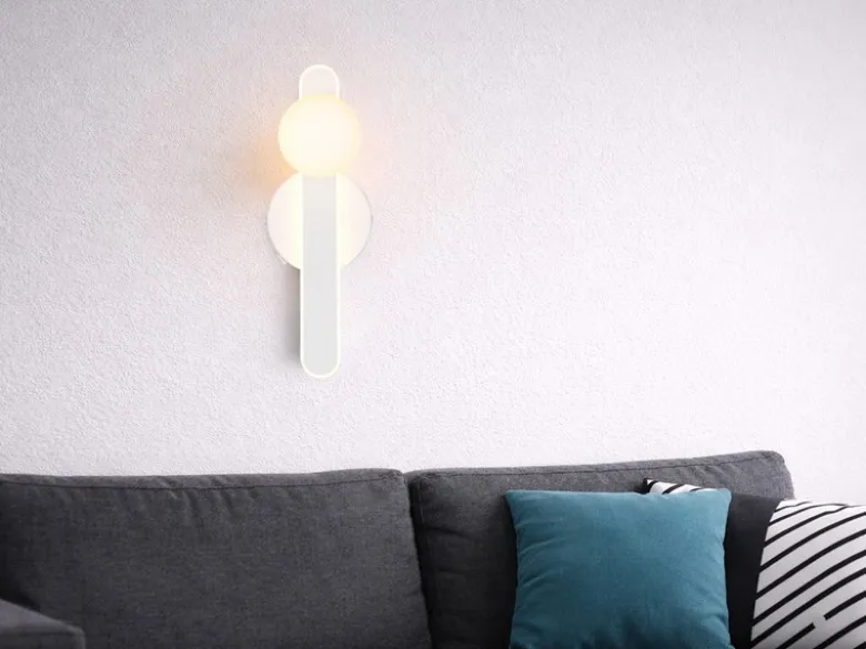LED Wandleuchte NAPOLI Weiß mit Schalter & Glaskugel, Höhe 34,5cm