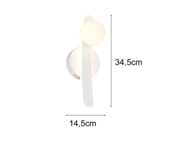 LED Wandleuchte NAPOLI Weiß mit Schalter & Glaskugel, Höhe 34,5cm